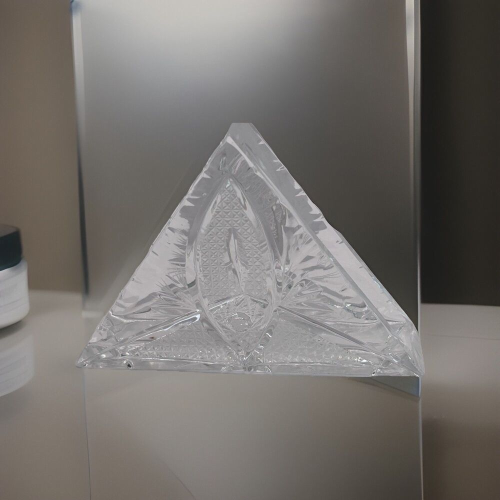 Vintage Cut Crystal Napkin Holder Geometric Pattern Clear Glass Table Decor